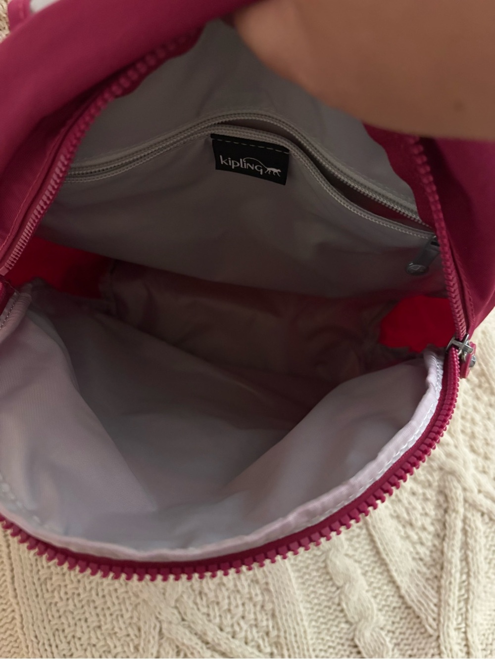 Kipling Raspberry Pink Small Flap Backpack with Monkey Keychain - Picture 3 of 9